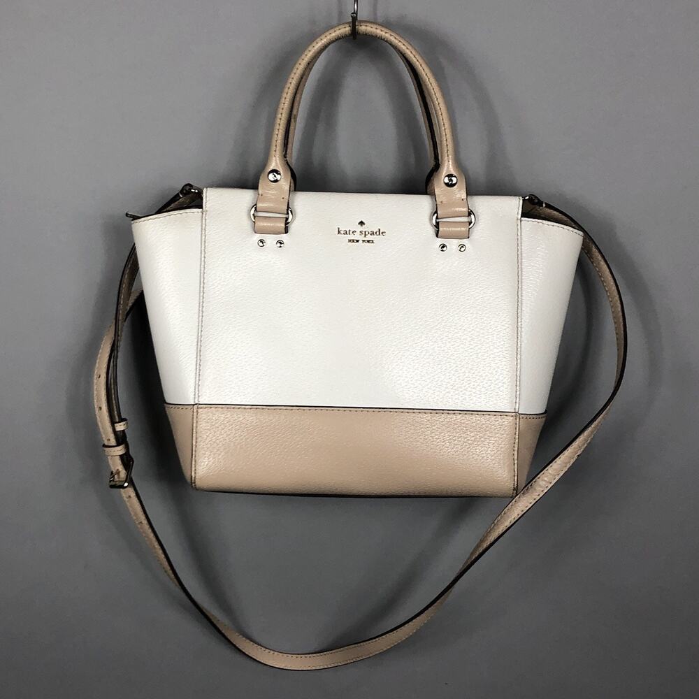 Kate Spade Wellesley Camryn Tote Crossbody Leather Bag Two Tone Tan White